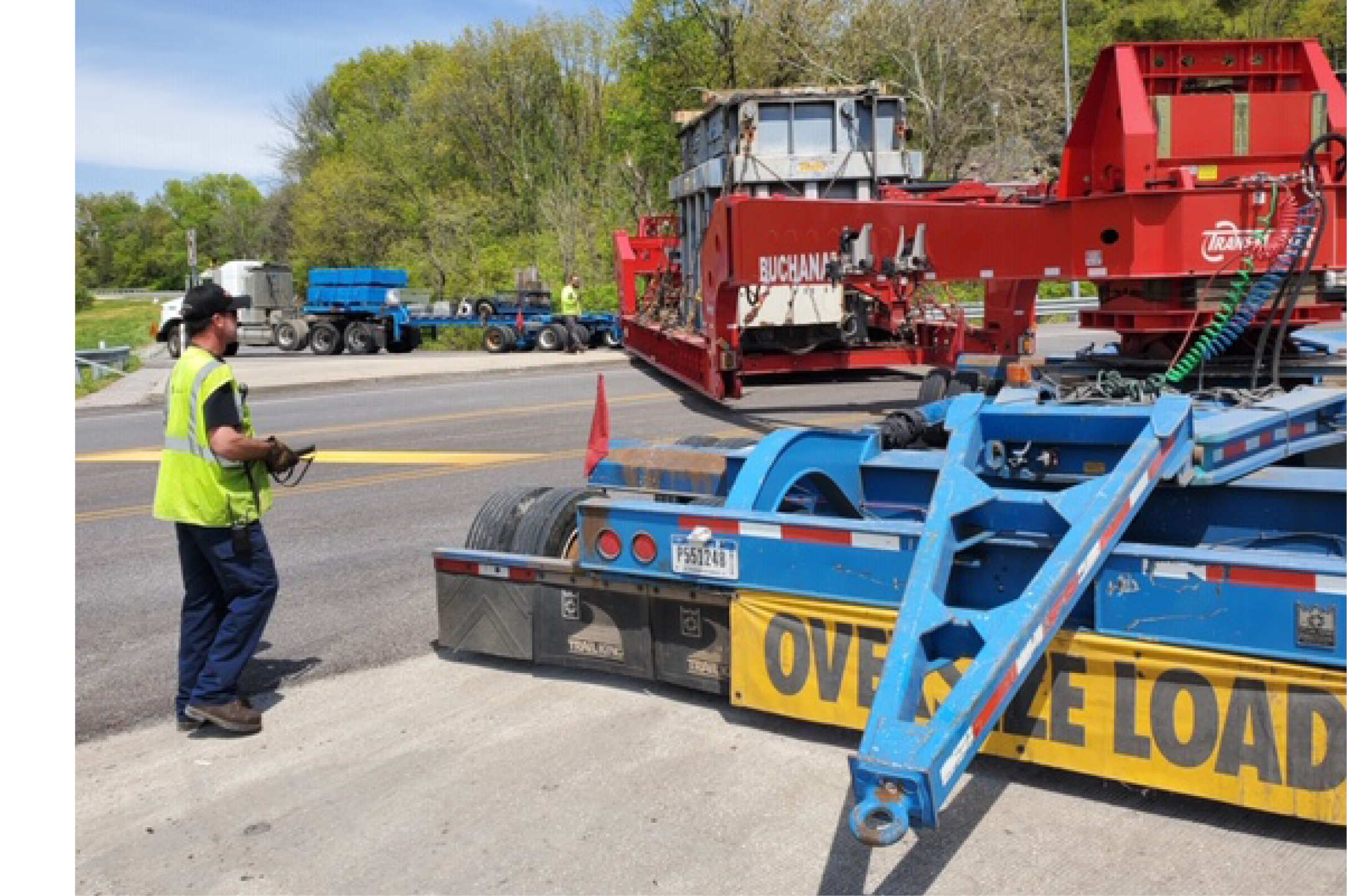 Buchanan pro drives the rear section of our heavy haul trailer around hard corners