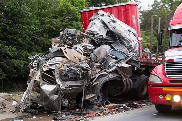 Mangled cab of a truck